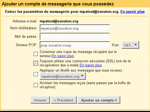 Configuration d'un compte POP sur Gmail