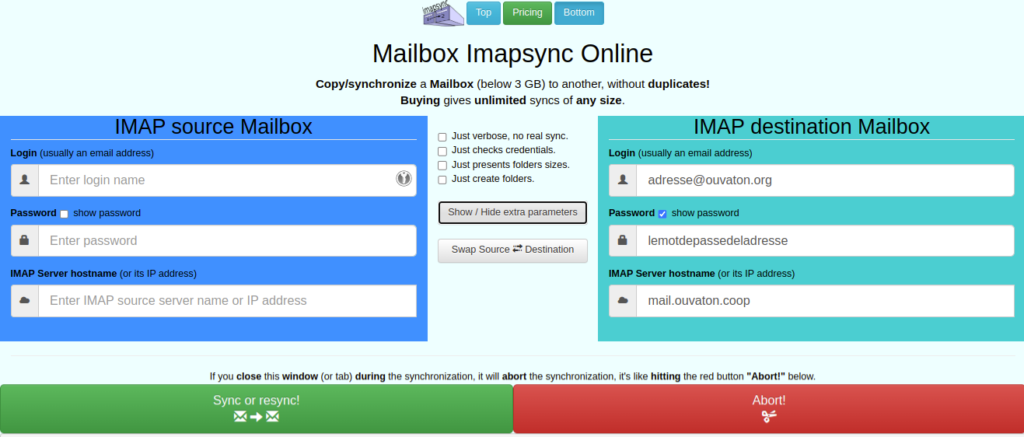 Capture d'écran de IMAPSync